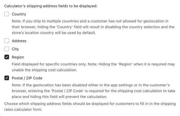 Octolize Shipping Rates Cart Calculator Region Postcode Fields Ticked