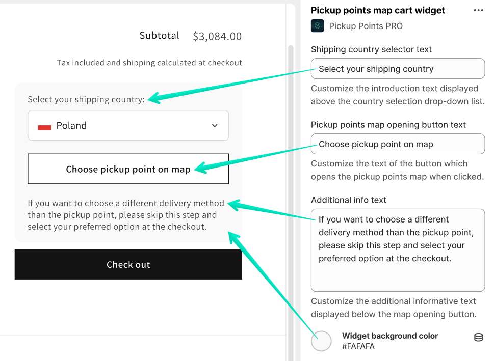 Pickup Points Map Cart Widget Options Explained