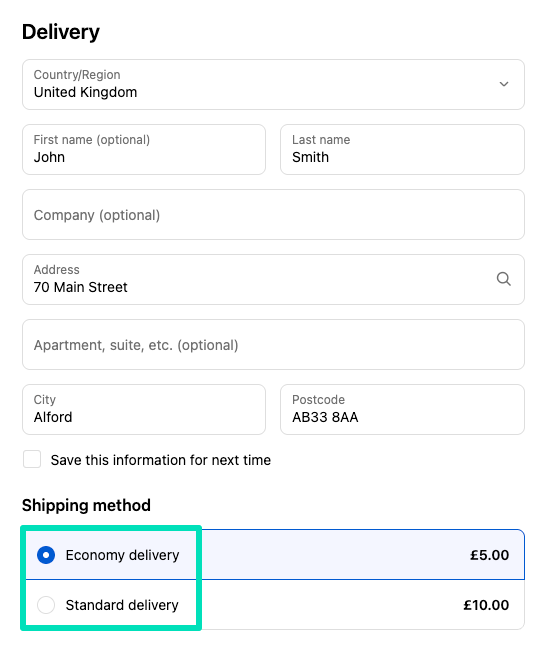 Shipping Rates Rules & Shipping Zones: Rates based on custom shipping zone displayed at Shopify checkout