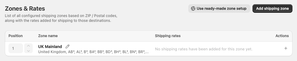 Shipping Rates Rules & Shipping Zones Shopify app: Custom shipping zone added