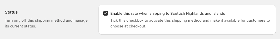 Shipping Rates Rules & Shipping Zones Shopify app: Shipping rate settings - Status