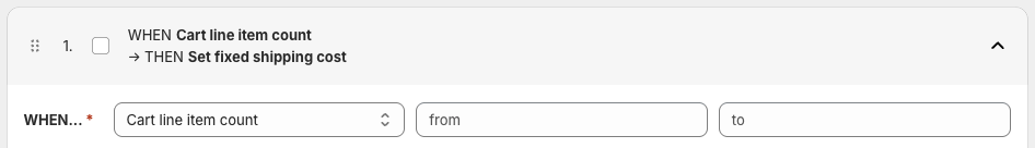 Shopify shipping cost calculation rules based on cart line item count