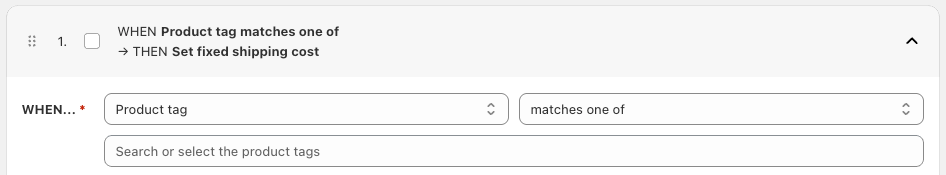 Shopify shipping cost calculation rules based on product tag