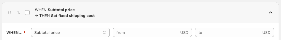 Shopify shipping cost calculation rules based on price