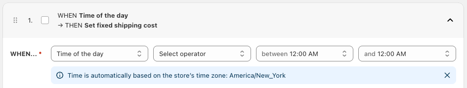 Shopify shipping cost calculation rules based on time