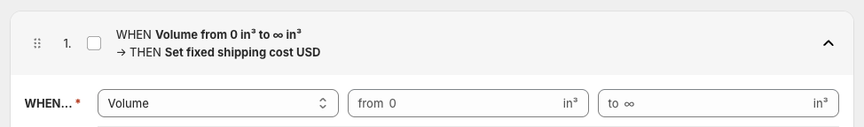 Shopify shipping cost calculation rules based on volume