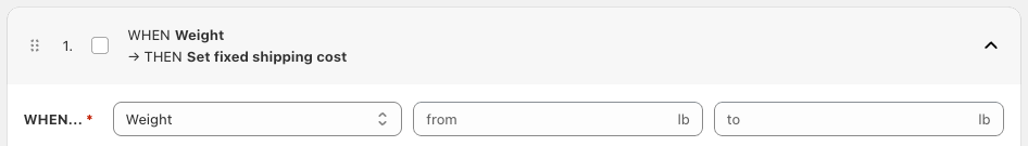 Shopify shipping cost calculation rules based on weight