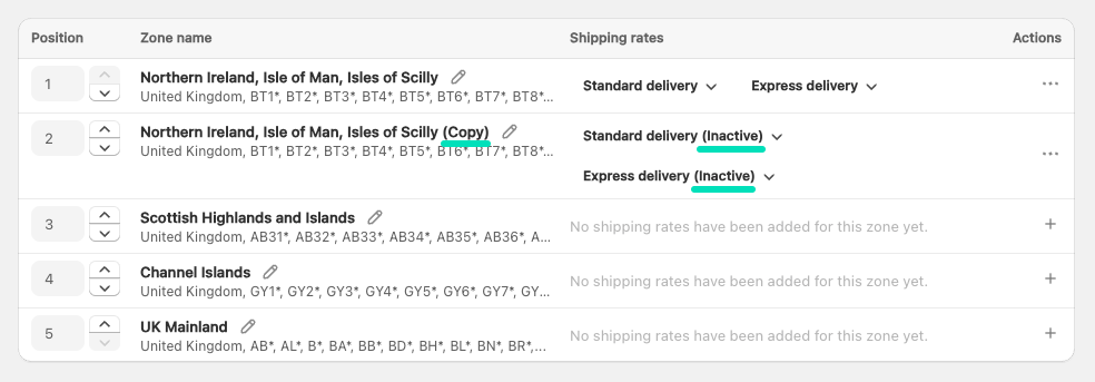 Shopify custom shipping zone duplicated
