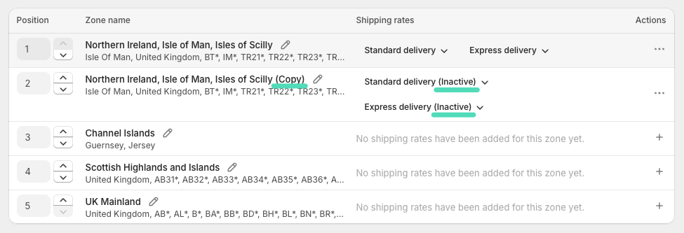 Shopify custom shipping zone duplicated