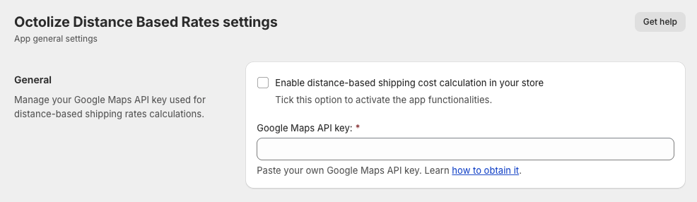 Octolize Distance Based Rates Shopify app General settings