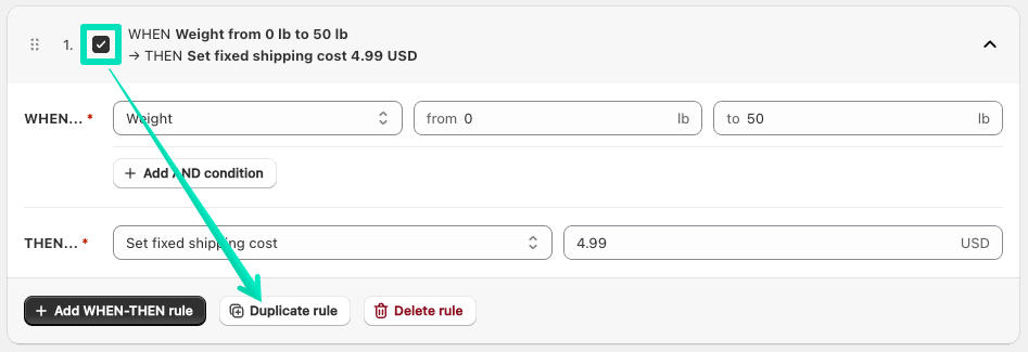 Duplicate shipping rates rule