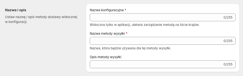 GLS Polska Shopify - Ustawienia metody dostawy GLS: Nazwa i opis