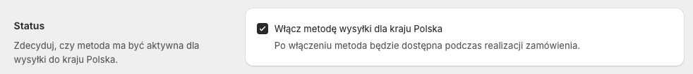 GLS Polska Shopify - Ustawienia metody dostawy GLS: Status