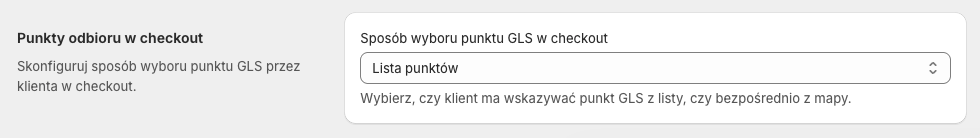 GLS Polska Shopify Plus - Ustawienia: Punkty odbioru w checkout