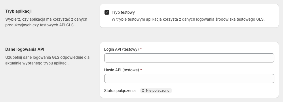 Testowe dane logowania API GLS