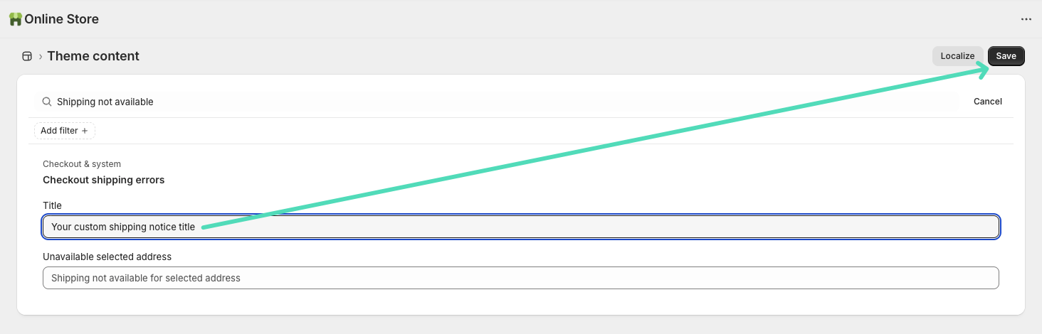 Shopify Theme Content Editor Custom Shipping Notice Title