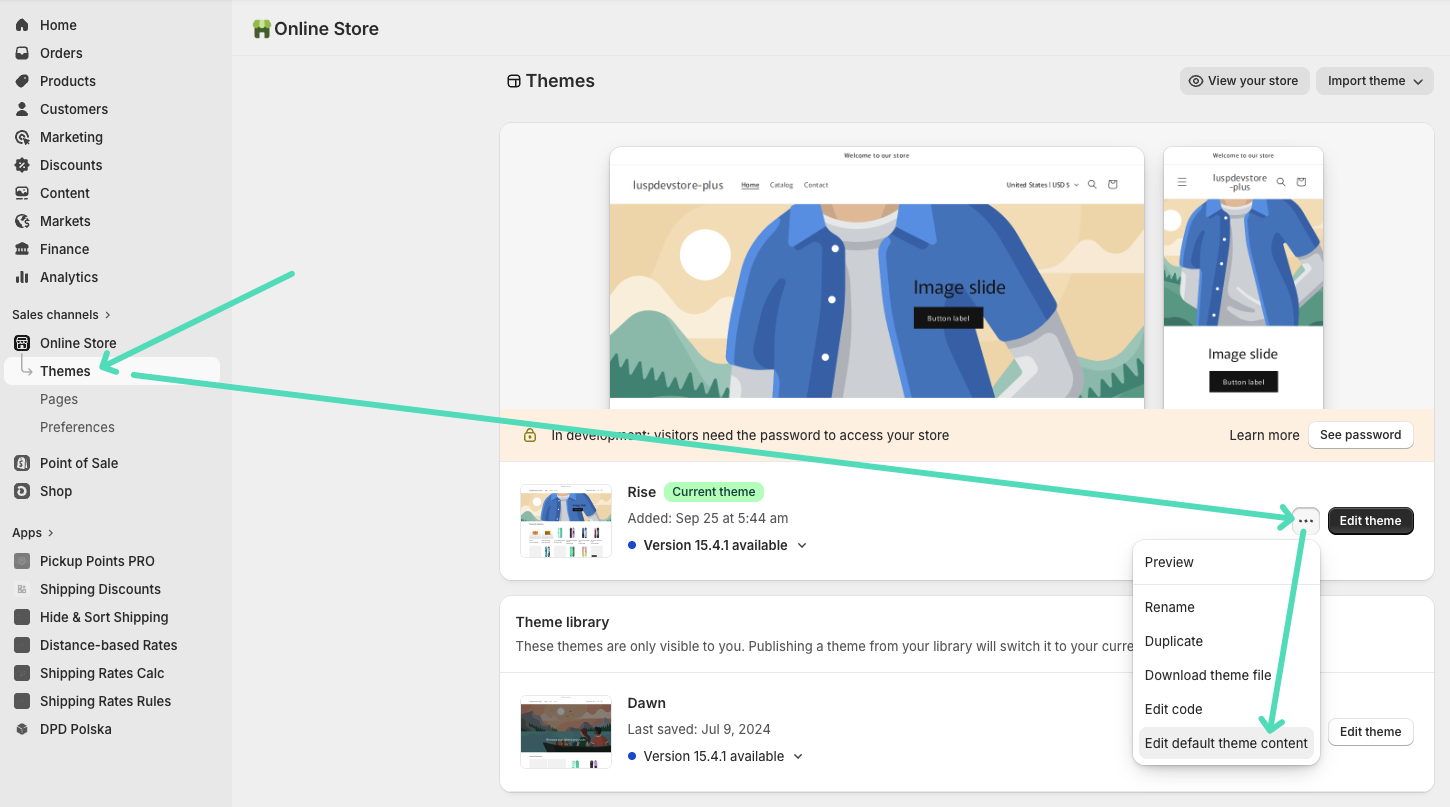 Shopify theme editor - Edit default theme content option