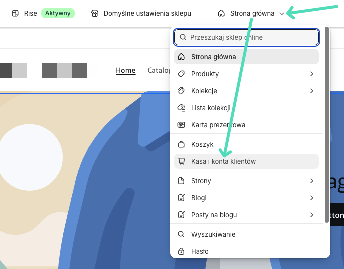 Shopify: Wybór szablonu Kasa i konta klientów
