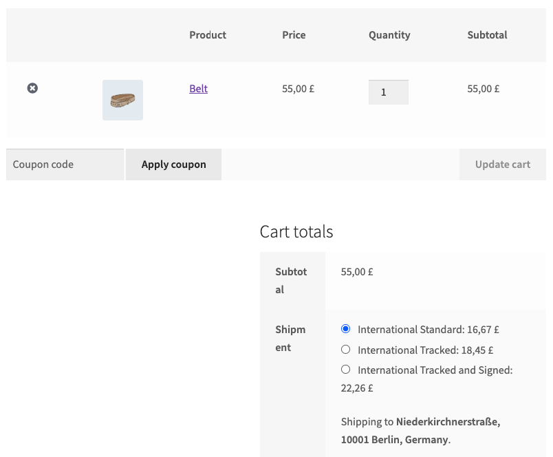 Cart in Pound Sterling