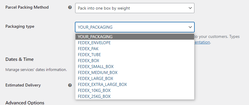 Woocommerce Fedex Parcel Packing Method Settings