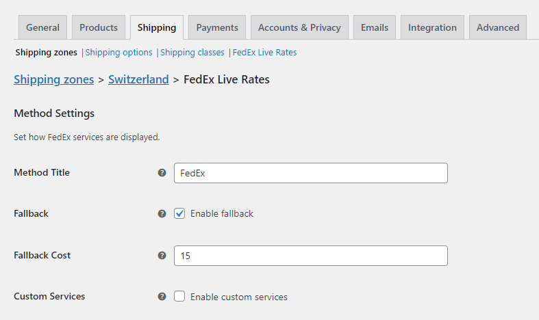 Woocommerce Fedex Shipping Method Settings