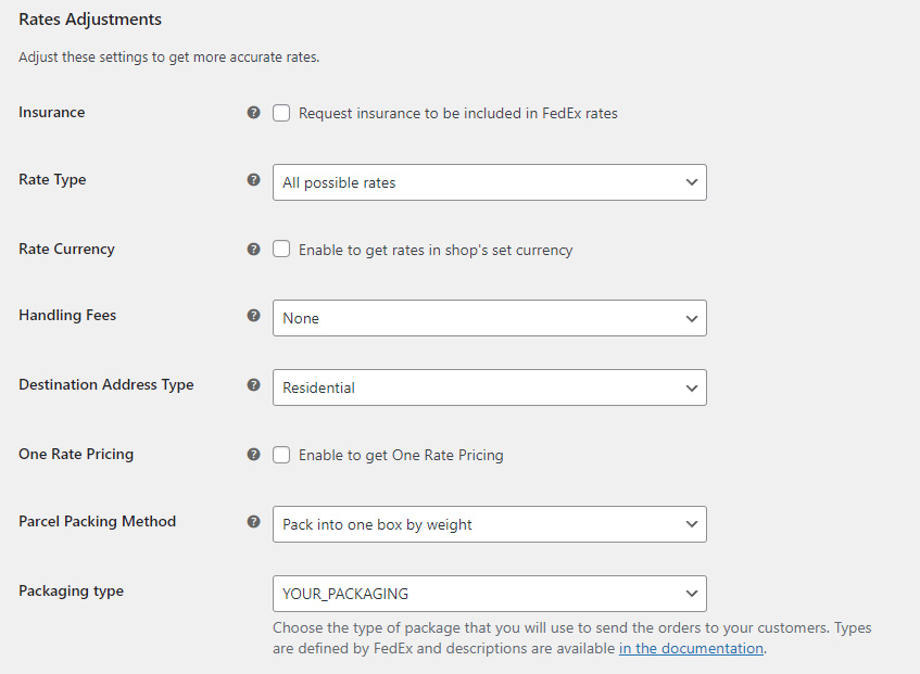 Woocoomerce Fedex Rates Adjustments Settings