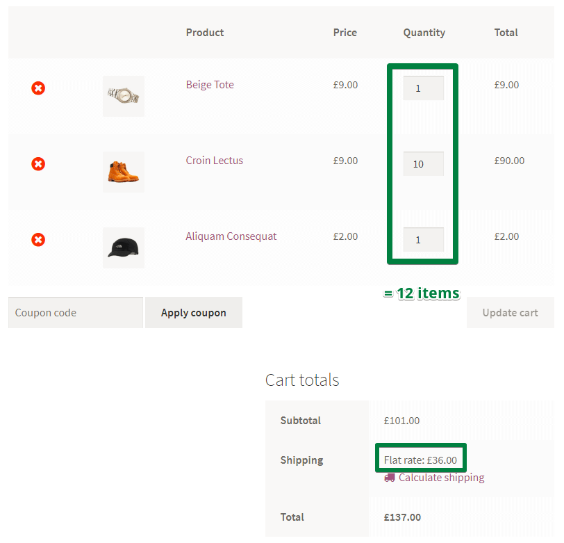 Flat rate in cart totals (screenshot #2)