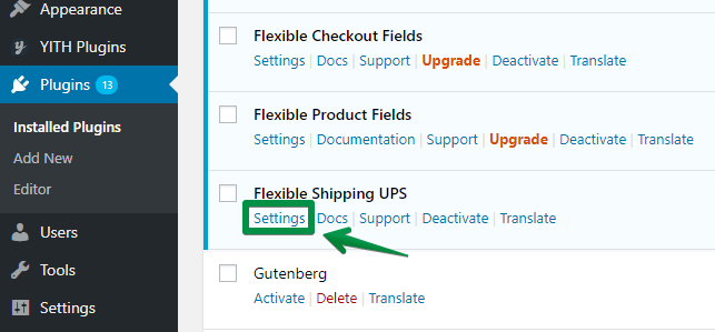 WooCommerce UPS plugin - Settings link (screenshot)