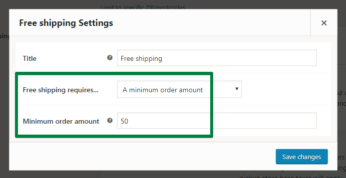 WooCommerce Free shipping settings - a minimum order amount (screenshot)