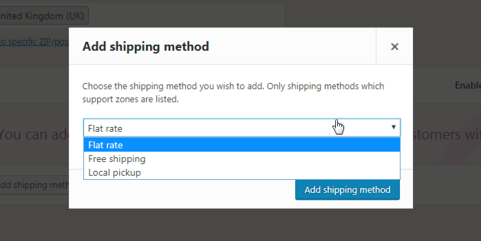 Select shipping method to add