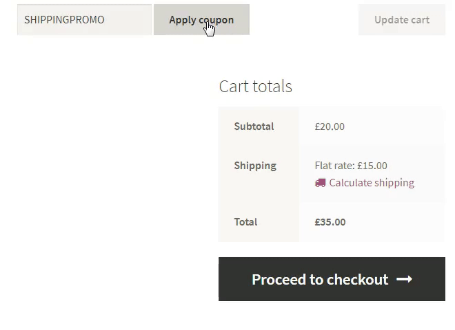 Applying coupon code in the cart to get free shipping