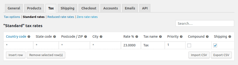 WooCommerce tax on shipping configuration: tax rates