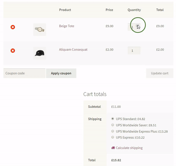 WooCommerce UPS shipping calculator in action - cart totals