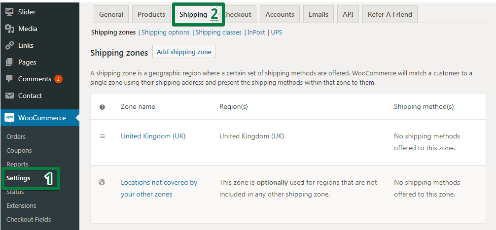 WooCommerce shipping zones