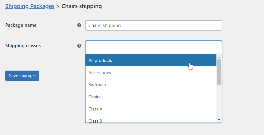 select shipping class to split cart items